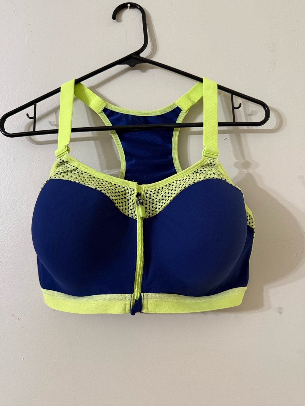 Wacoal 853222 High Impact Zip Front Sports Bra 38DD Blue Lime Green Underwire